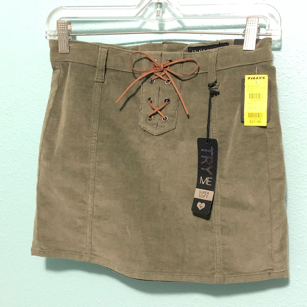 Army green mini skirt